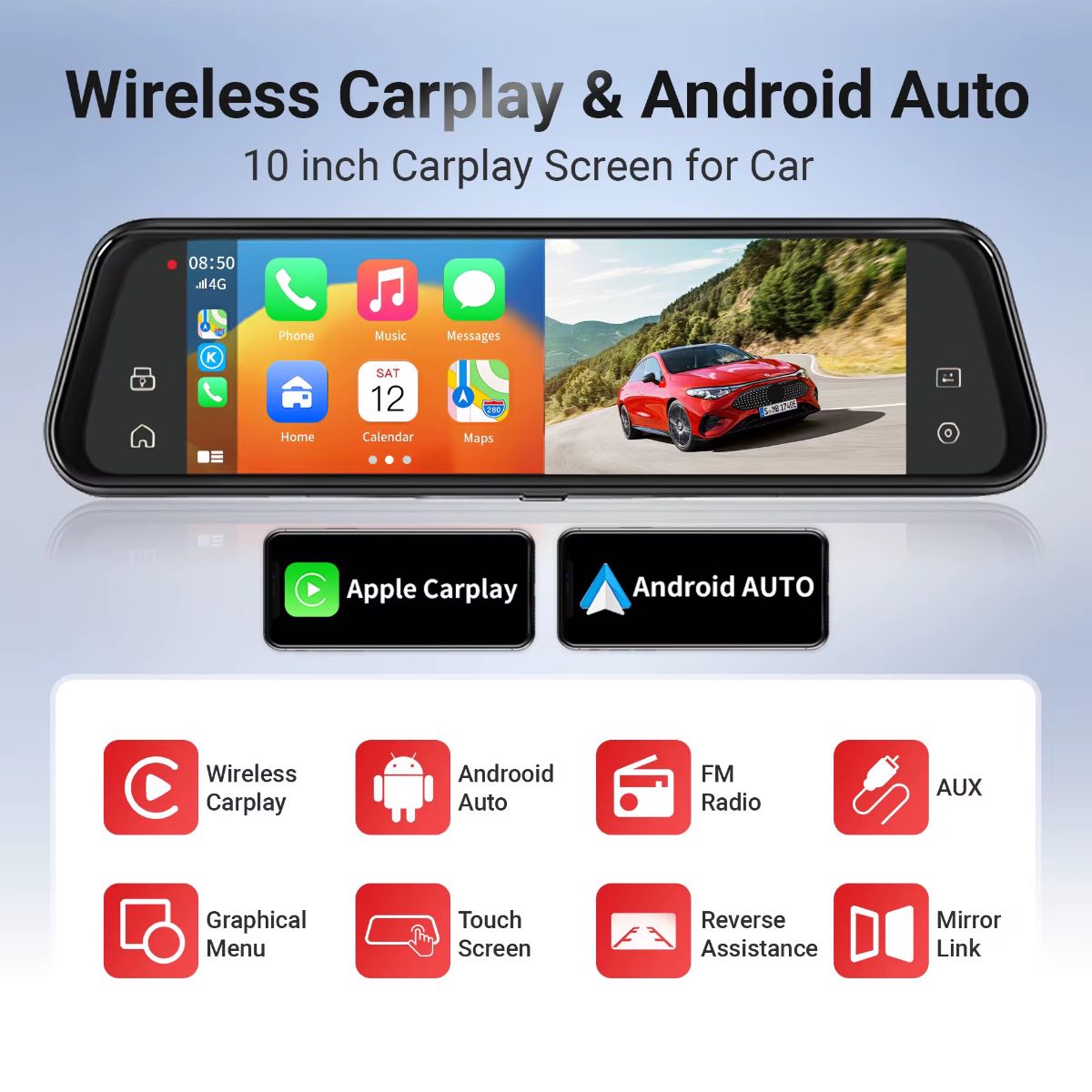 Retrovisor CarPlay Android Auto Colombia | Pantalla Táctil para Carro
